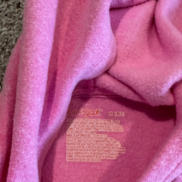 Cat & Jack Pink Kids Hoodie Pink Long Sleeve Hoodie w/ Pocket– Girl Size XS 4/5 - Picture 5 of 6